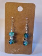 Boucles d'Oreilles verre craquelé Bleu Vert & Fleur Argentée, Bijoux, Sacs & Beauté, Boucles d'oreilles, Neuf, Enlèvement ou Envoi