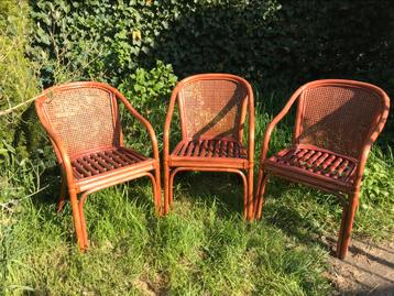 Set 3 stoelen (zetels) in hout-bamboe-rotan-riet beschikbaar voor biedingen