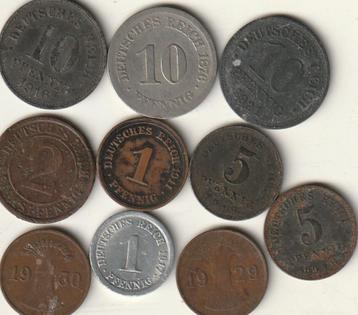 lot van 10 oude munten van duitsland vanaf het jaar 1876 ,,z beschikbaar voor biedingen