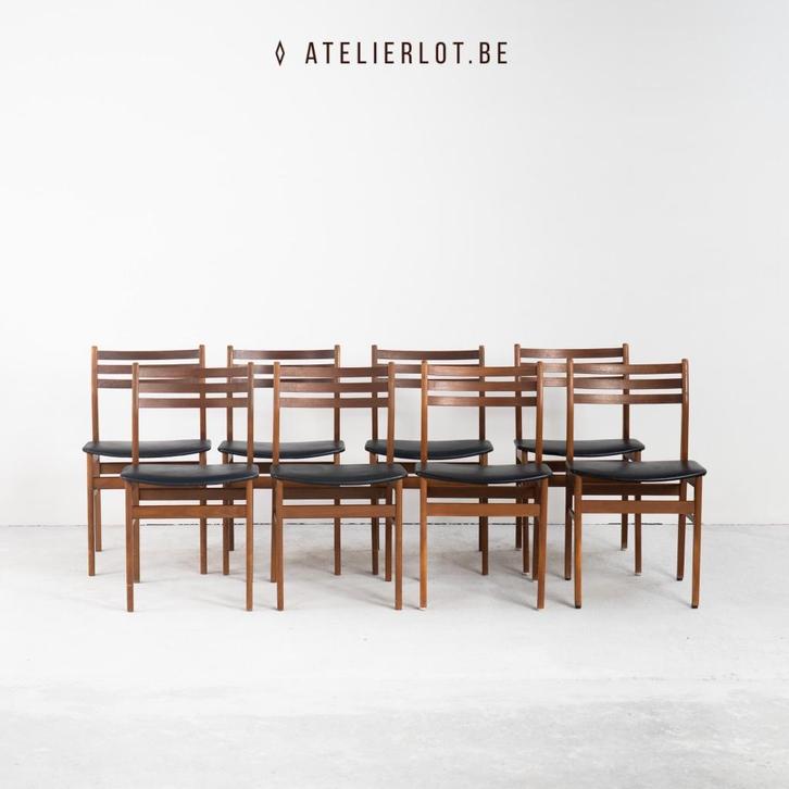 Vintage set 8 stoelen Sax Møbelfabrik, Huis en Inrichting, Stoelen, Gebruikt, Vijf, Zes of meer stoelen, Hout, Zwart, Ophalen