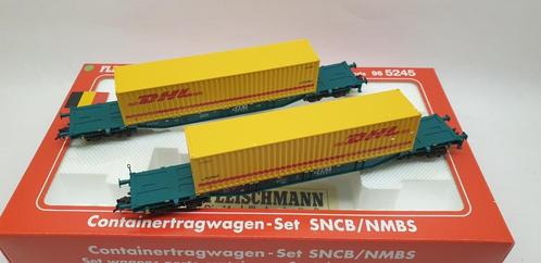 Fleischmann 96 5245 K H0 NMBS Containerwagens DHL, Hobby en Vrije tijd, Modeltreinen | H0, Zo goed als nieuw, Wagon, Gelijkstroom of Wisselstroom
