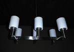 Luchter – 6 lichtpunten – Wit glas – G9 - RVS, Ophalen, Gebruikt, Glas, 50 tot 75 cm