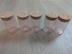 5 roze glazen potjes met kurk, Enlèvement, Comme neuf
