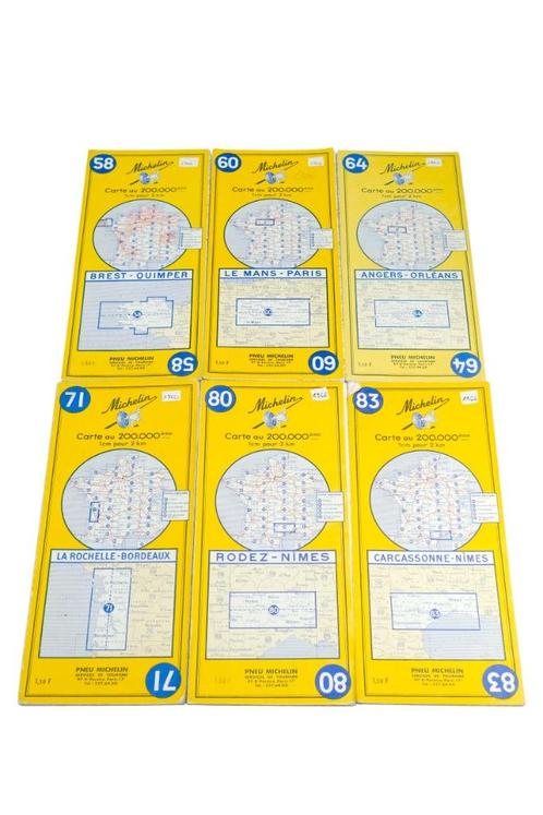 Lot de 6 cartes routières Michelin de 1966 (1/200 000), Boeken, Atlassen en Landkaarten, Gelezen, Landkaart, Frankrijk, 1800 tot 2000