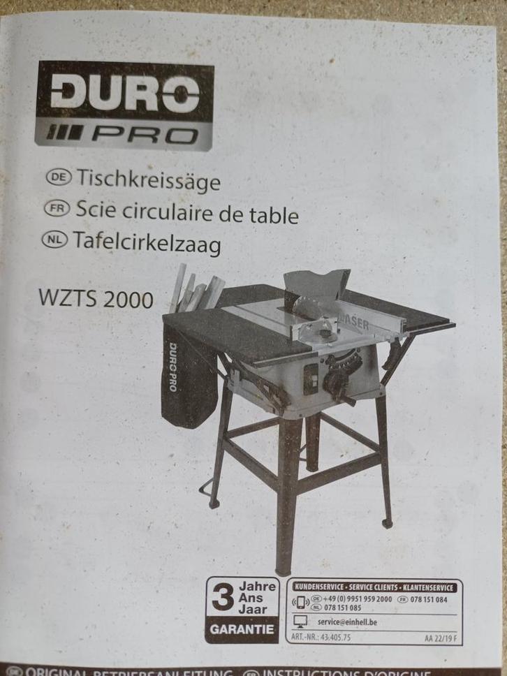 scie circulaire de table DURO PRO WZTS 2000. , Doe-het-zelf en Bouw, Gereedschap | Zaagmachines, Zo goed als nieuw, Cirkelzaag