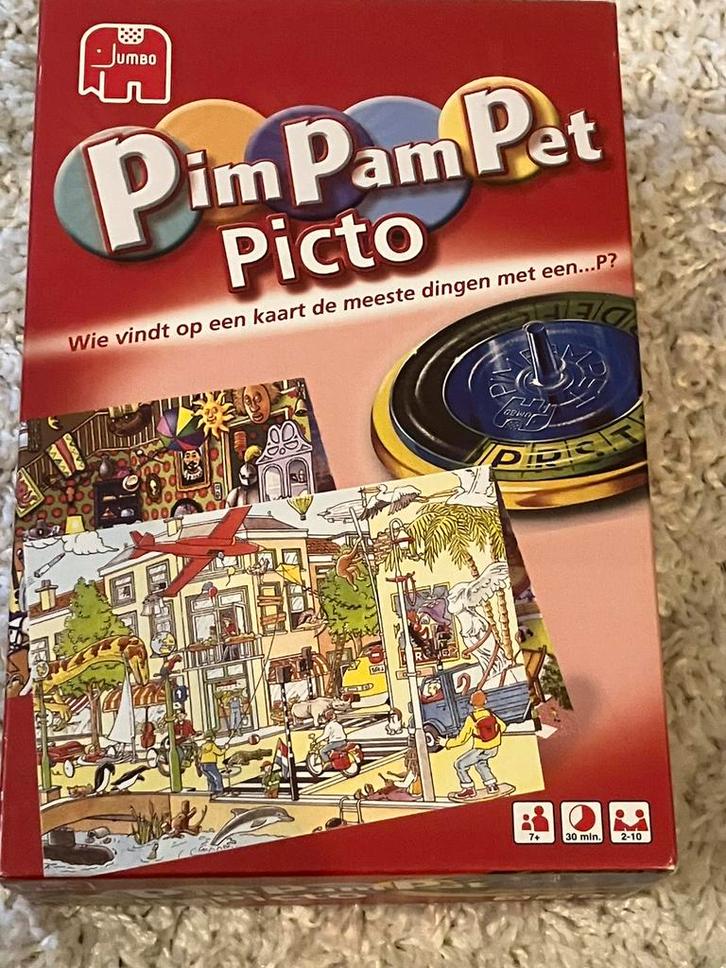 Pim Pam Pet Picto, Hobby en Vrije tijd, Gezelschapsspellen | Overige, Zo goed als nieuw, Een of twee spelers, Drie of vier spelers