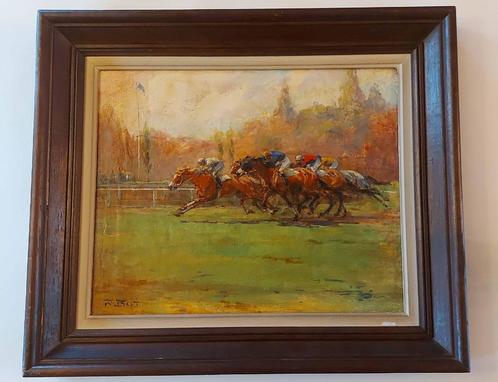 Schilderij van René Berti 'Paardenkoers', Antiek en Kunst, Kunst | Schilderijen | Klassiek, Ophalen of Verzenden
