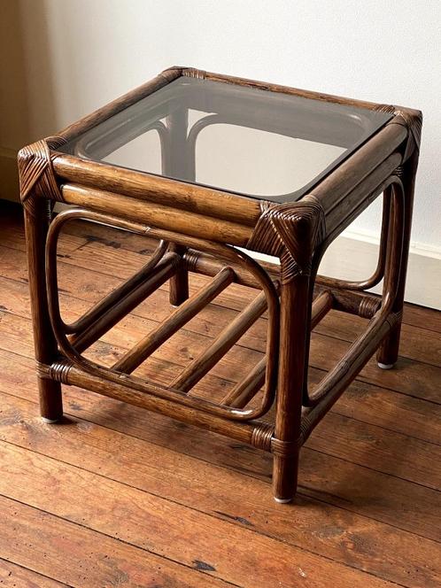vintage bamboe bijzettafel, salontafel, nachtkastje, 1970, Huis en Inrichting, Tafels | Salontafels, Zo goed als nieuw, Minder dan 50 cm