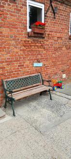 Tuinbank in antiek gietijzer en afzelia, Tuin en Terras, Ophalen, Gebruikt, Hout