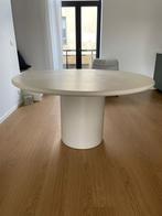 Ronde eettafel 140 cm – ecru microskin – topstaat, Huis en Inrichting, Ophalen, Zo goed als nieuw