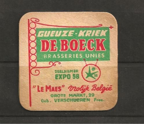 Bier-Kaart-Geuze-Kriek-De Boeck-Brasseries-Unies-Expo-58-Rar, Verzamelen, Biermerken, Gebruikt, Viltje(s), Overige merken, Verzenden
