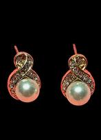 BOUCLES D'OREILLES EN OR AVEC PERLES ET BRILLANTS, Bijoux, Sacs & Beauté, Enlèvement ou Envoi, Or, Or, Avec pierre précieuse