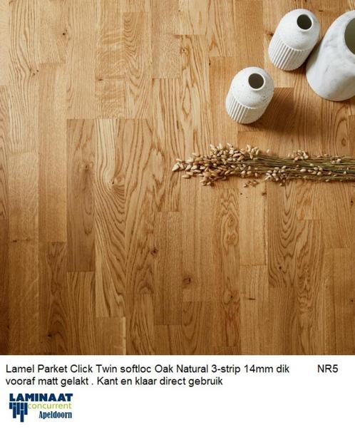 XXL Lamel Parket click Natural Oak vooraf gelakt 14mm dik, Huis en Inrichting, Stoffering | Vloerbedekking, Nieuw, Parket, Bruin