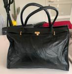 vintage zwarte handtas patchwork leer,  hangslot voorzijde., Enlèvement, Comme neuf