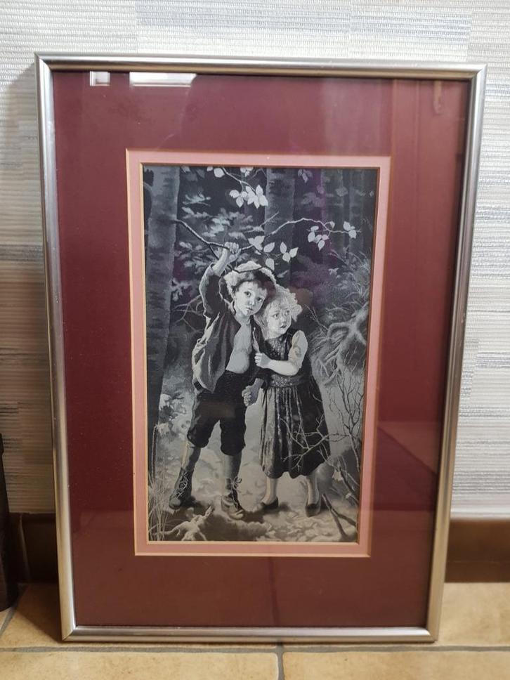 Geweven portret in zijde 'Verdwaald in het bos', Antiek en Kunst, Antiek | Tapijten, Tafelkleden en Textiel, Ophalen