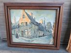 Huile sur panneau ruelle a bruges signe jean lecomte, Antiquités & Art, Enlèvement ou Envoi