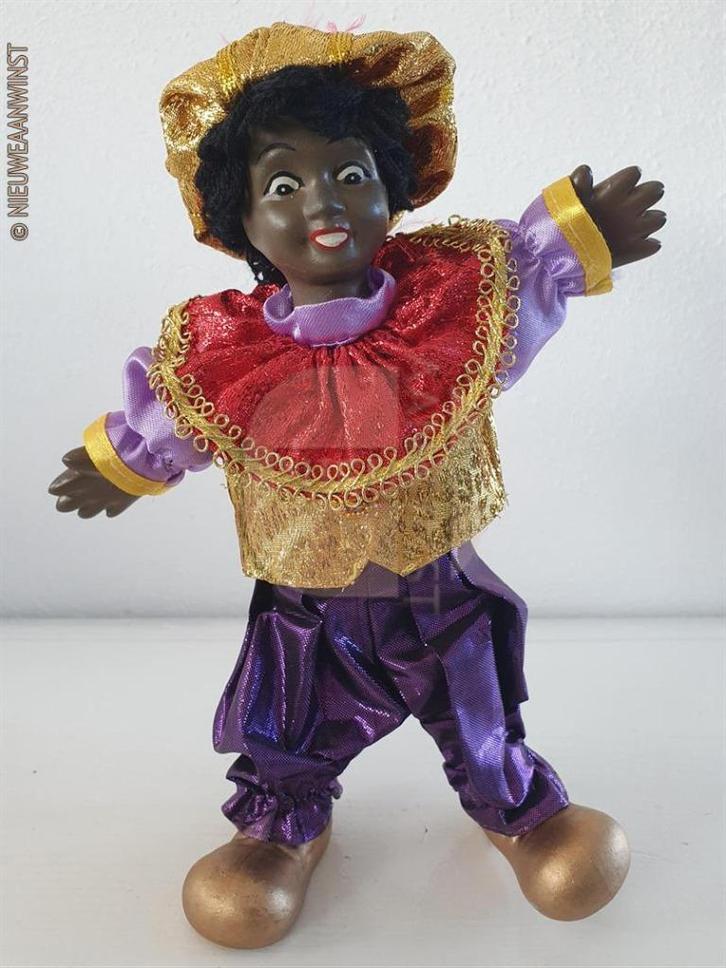 Authentieke etalage zwarte Piet pop - 22cm, paars/goud/rood, Diversen, Sinterklaas, Verzenden