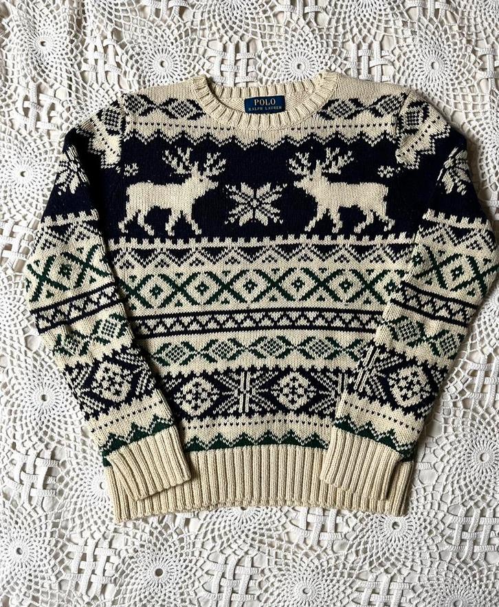 Ralph Lauren Vintage knit Deer Fair Isle Reindeer Navy (X)XS, Kleding | Dames, Truien en Vesten, Zo goed als nieuw, Ophalen of Verzenden