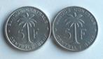 2 munten Belgisch Congo - Ruanda-Urundi 1956 - 1958, Verzenden, België, Losse munt