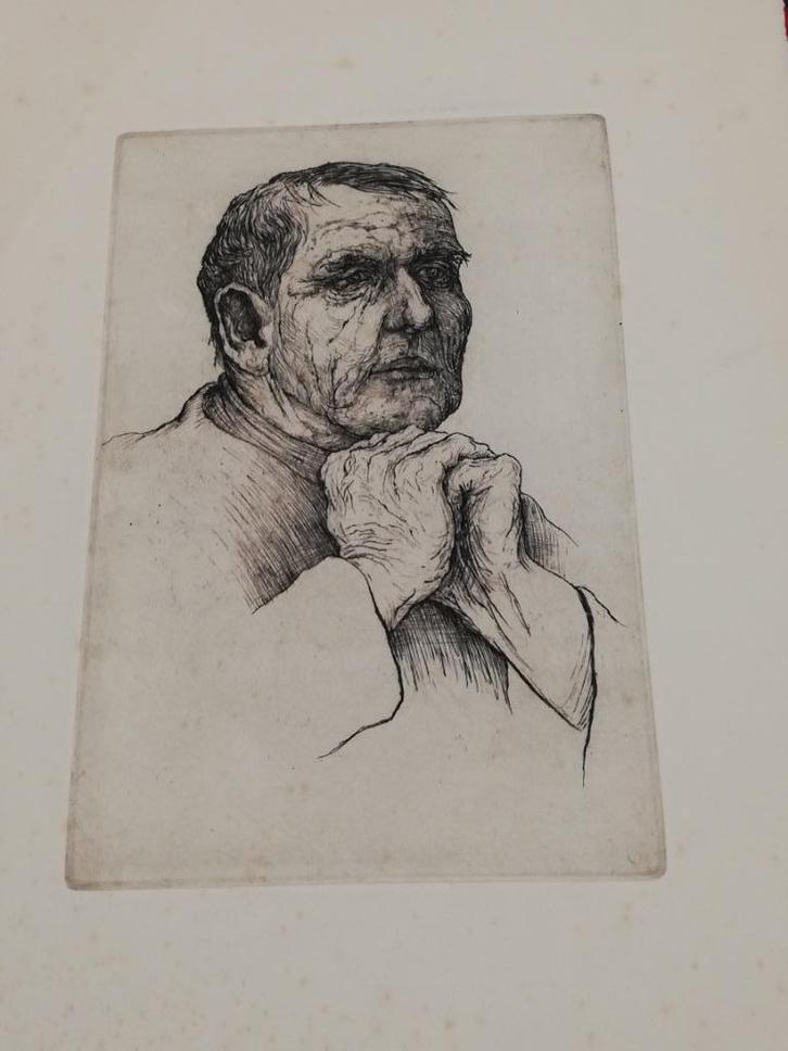 G. Langie: 'De Hereboer': ongen. ets + bewijs van oorsprong, Antiek en Kunst, Kunst | Etsen en Gravures, Ophalen of Verzenden