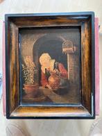 Antieke olieschilderij persoon bij een raam of nis met kruik, Antiek en Kunst, Ophalen of Verzenden