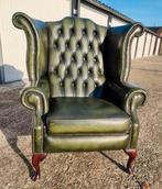 Originele Chesterfield oorfauteuil groen leder ZGAN, Huis en Inrichting, Fauteuils, Ophalen, Zo goed als nieuw, Leer, Chesterfield, wingchair, oorfauteuil,