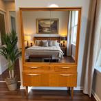 vintage houten kast / leggerkast  met spiegel deuren, Ophalen of Verzenden