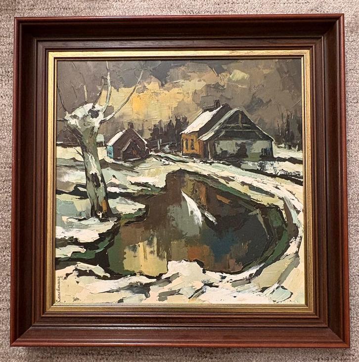 Kleurrijk impressionistisch winterlandschap, Antiek en Kunst, Kunst | Schilderijen | Klassiek, Ophalen of Verzenden