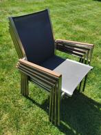 4 inox/ teak tuinstoelen, Ophalen, Zo goed als nieuw, Teakhout