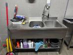 ÉVIER PROFESSIONNEL INOX – 2 BACS + DOUCHETTE + avec étagère, Enlèvement, Comme neuf