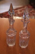 Antieke set met olie en azijn van geslepen glas, Ophalen of Verzenden