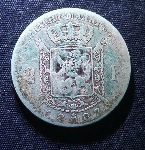2 frank VL 1887 (zeldzamer) - Leopold II, Postzegels en Munten, Munten | België, Losse munt, Zilver, Zilver, Verzenden