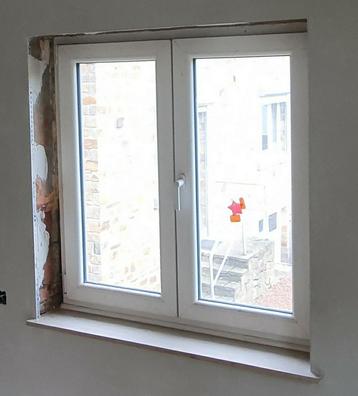 Schuco PVC-frame, beige buitenafwerking, 2 ramen, 124 x 123