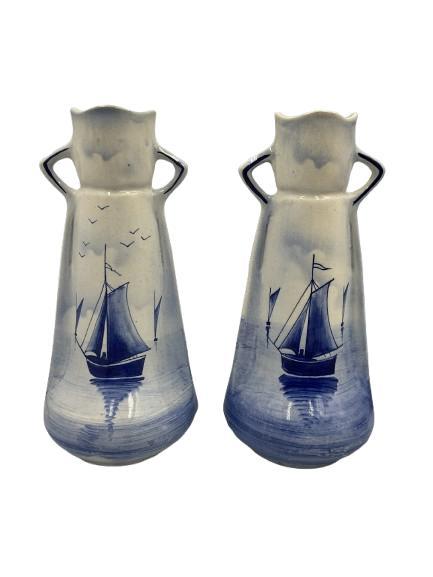 Set de 2 vases (Delft - style bleu), Maison & Meubles, Accessoires pour la Maison | Vases, Utilisé, Bleu, Moins de 50 cm, Autres matériaux