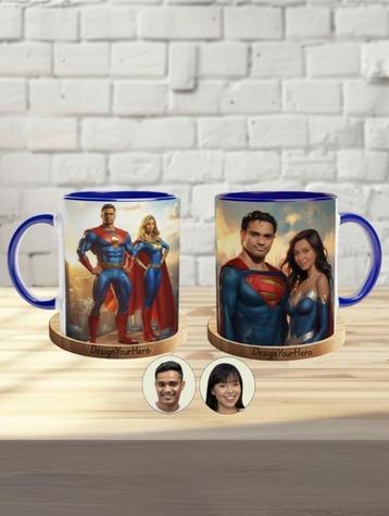 Mug personnalisé recto-verso couple super-héros – 2 pers beschikbaar voor biedingen