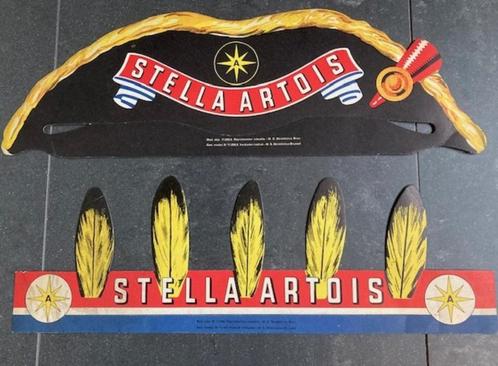 Vintage-Stella Artois-Reclame-2X-Plooihoed-Napoleon+Indiaan, Verzamelen, Biermerken, Zo goed als nieuw, Reclamebord, Plaat of Schild
