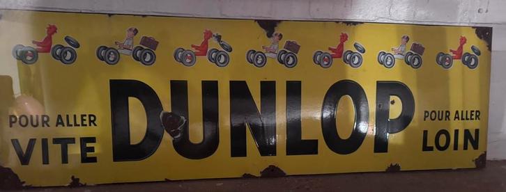 Panneau émaillé DUNLOP original années 1950motif de Savignac, Antiek en Kunst, Antiek | Email, Ophalen