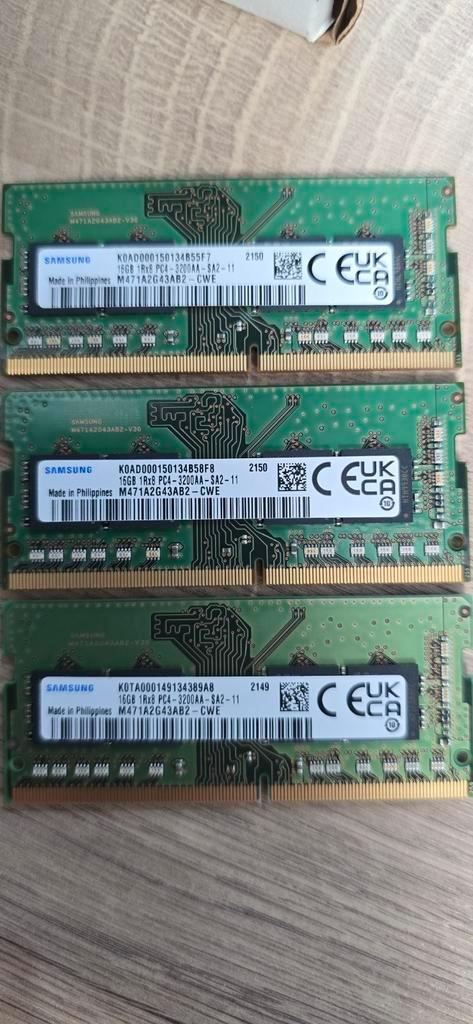3  RAM Samsung 16 GB DDR4 3200 MHz SODIMM – 48 Go, Computers en Software, RAM geheugen, Zo goed als nieuw, DDR4, Ophalen of Verzenden