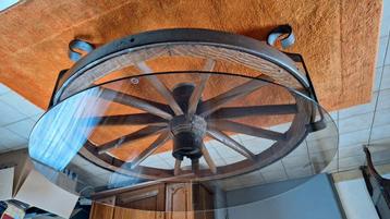 Table ronde verre securit neuf + roue de chariot, Enlèvement