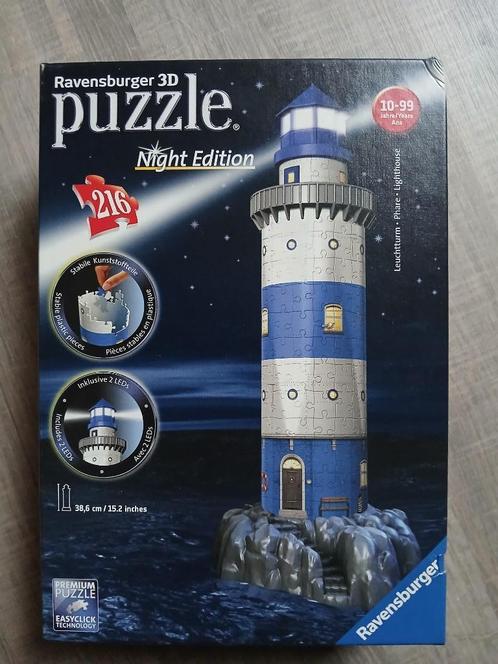 Ravensburger 3D puzzel Vuurtoren Night Edition 216 stukjes, Hobby en Vrije tijd, Denksport en Puzzels, Gebruikt, Overige typen