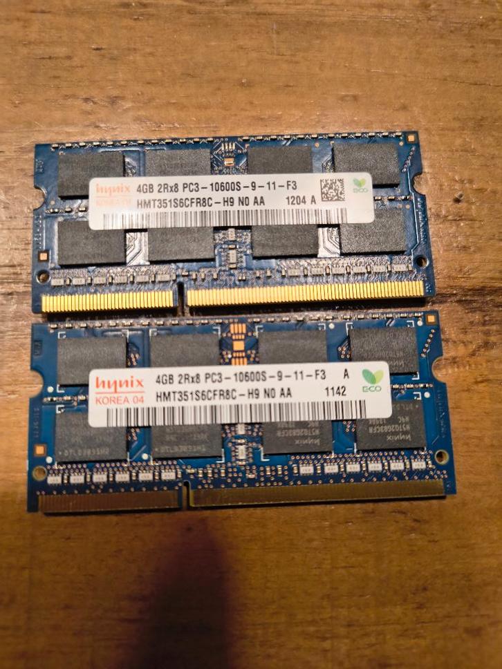 Hynix 2 x 4GB PC3-10600S geheugen, Computers en Software, RAM geheugen, Gebruikt, Laptop, 8 GB, DDR3, Ophalen of Verzenden