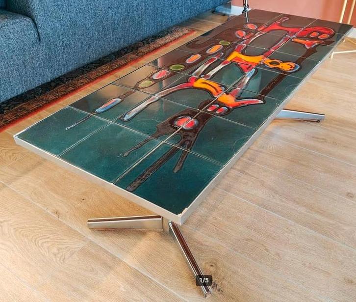 1960 BelArti Belgium keramische tegel salontafel, Maison & Meubles, Tables | Tables de salon, Utilisé, Moins de 50 cm, Moins de 50 cm