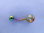 piercing met bol met kleurloos kristal staafje is gekleurd, Handtassen en Accessoires, Piercings, Ophalen of Verzenden, Zo goed als nieuw