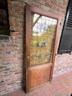 Eikenhouten deur met glas-in-lood, Bricolage & Construction, Fenêtres & Moustiquaires, Porte pliante, 200 à 215 cm, Verre, Enlèvement