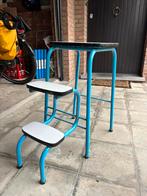 Retro Keukentrapje formica met blauwe pootjes, Huis en Inrichting, Ophalen, Gebruikt