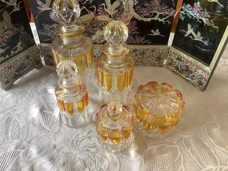 Val saint Lambert toilet set, 5 stuks, Antiquités & Art, Antiquités | Verre & Cristal, Enlèvement ou Envoi