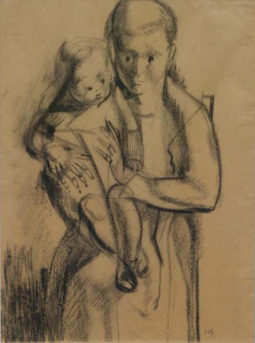 Jos Hendrickx (1906-1971): Moeder en kind (50 x 68 cm), Antiek en Kunst, Kunst | Schilderijen | Klassiek, Ophalen of Verzenden