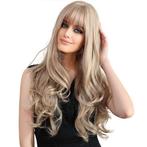 Pruik lang blond krullend haar met pony model Lisa, Envoi, Neuf