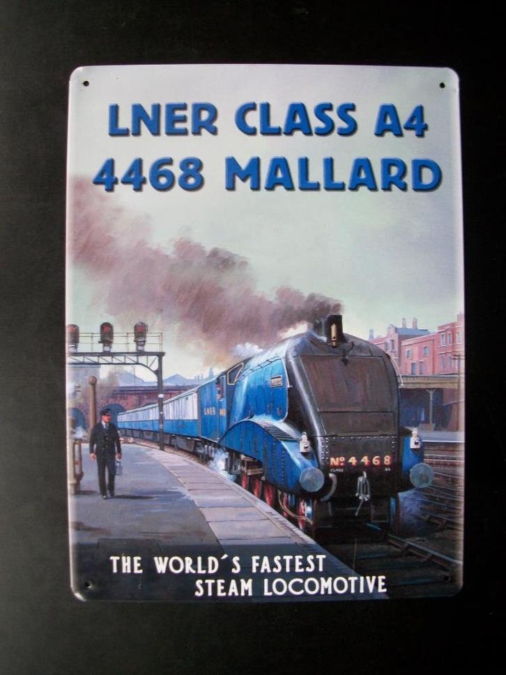 Locomotief Mallard metalen plaat - LNER Cl A4 n 4468, Verzamelen, Spoorwegen en Tram, Nieuw, Trein, Overige typen, Ophalen of Verzenden