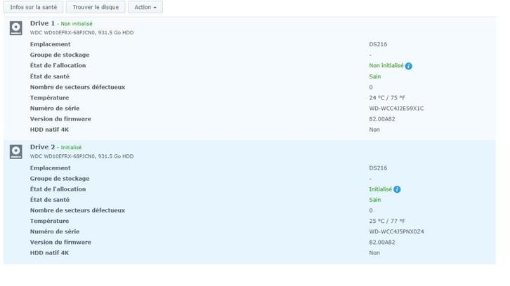 NAS Synology DS216 + 2 disques 1 To WD Blue, Computers en Software, Harde schijven, Refurbished, Server, Extern, HDD, NAS, Ophalen